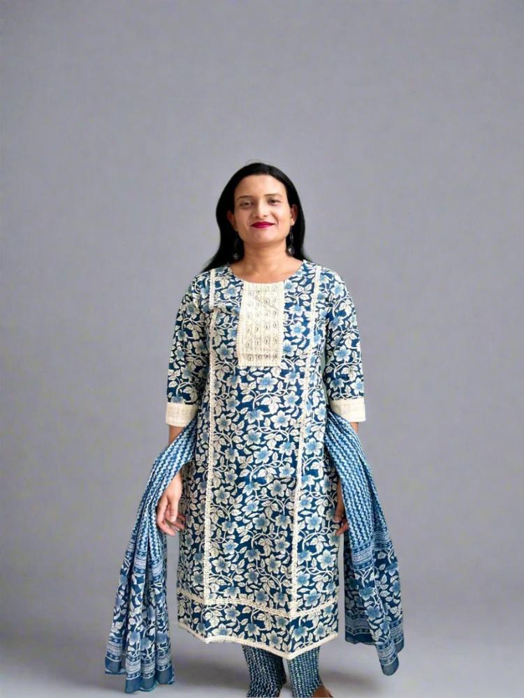 Navy Blue Thread work Kurta & Pant with Dupatta