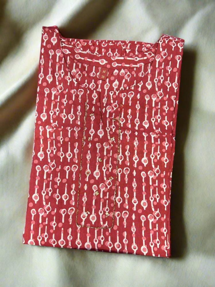 Red Cotton Short Kurti