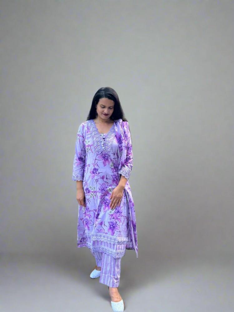 Lavender Cotton Printed Suit Set