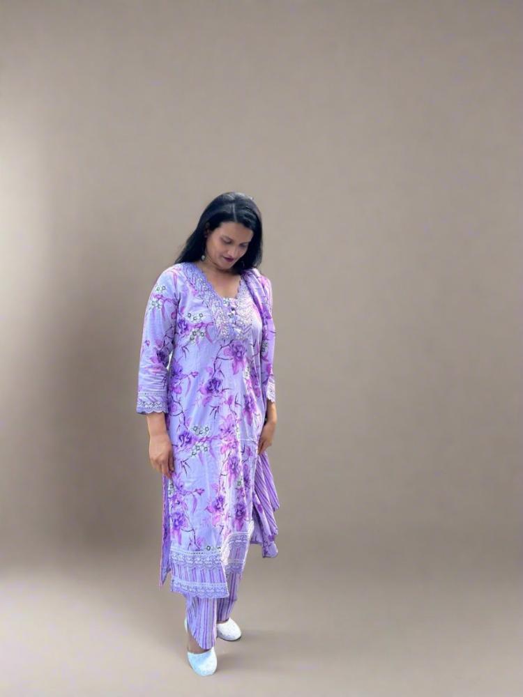 Lavender Cotton Printed Suit Set