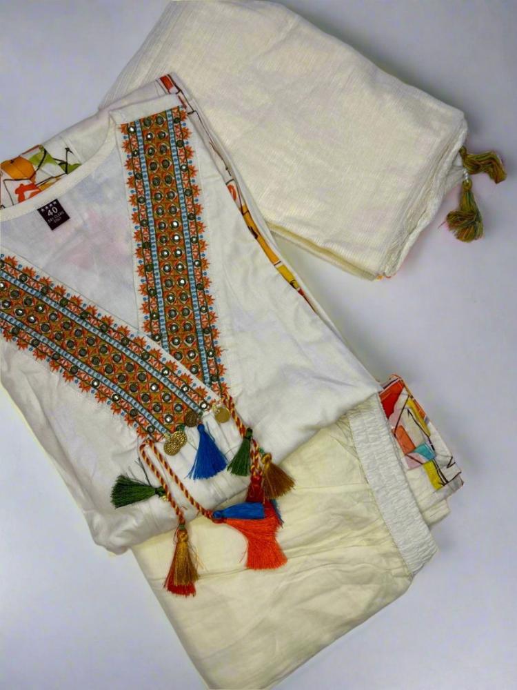 Digital Printed white Kurta with Pant & Dupatta