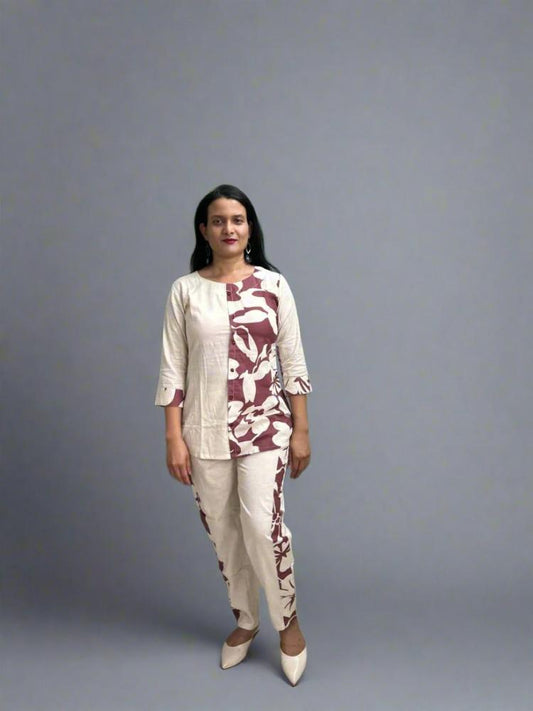Cream Printed Cord set