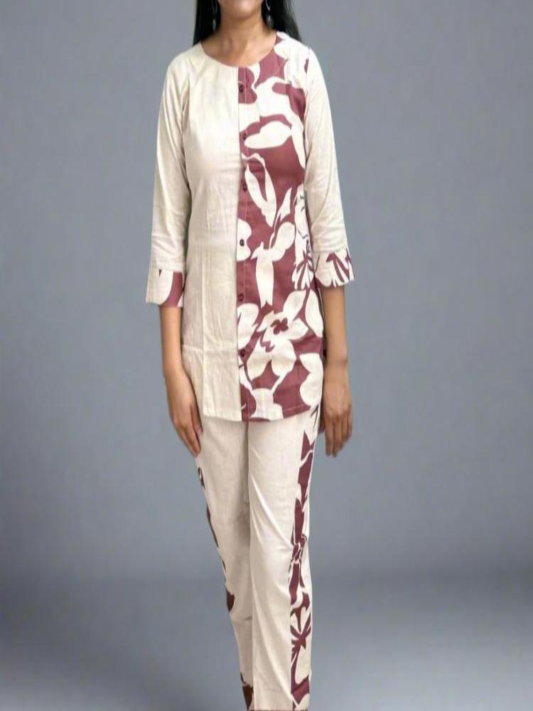 Cream Printed Cord set