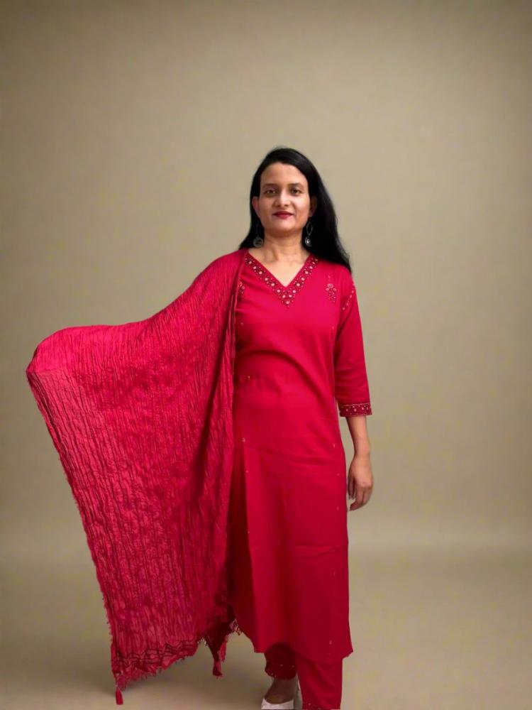 Embroidered Pink Kurta & Pant with Dupatta