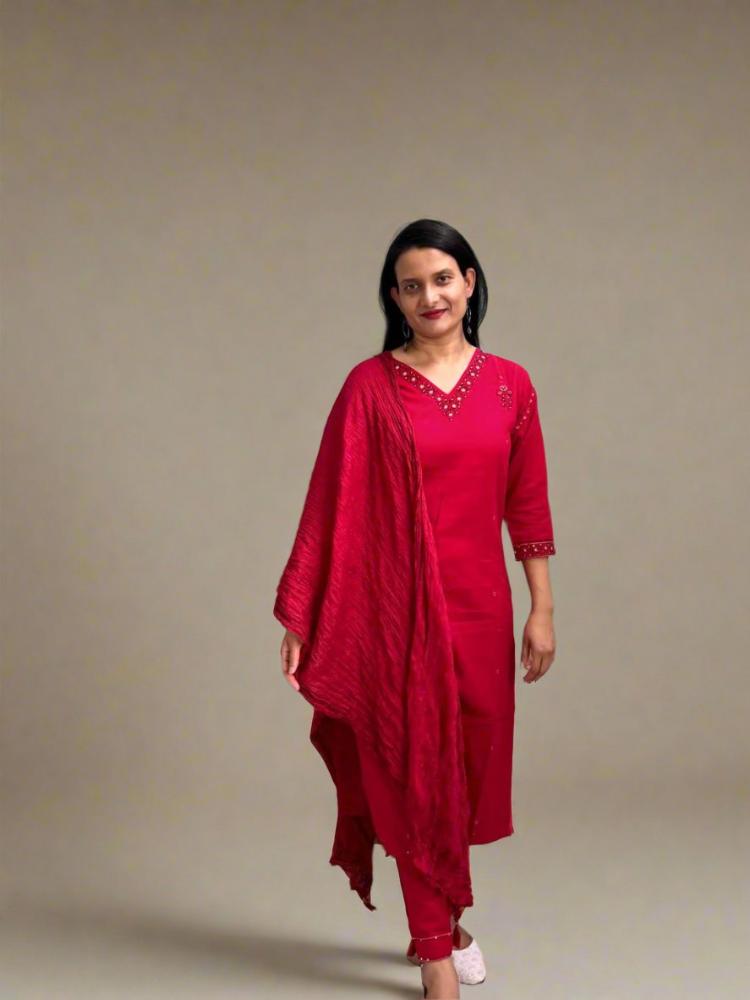 Embroidered Pink Kurta & Pant with Dupatta