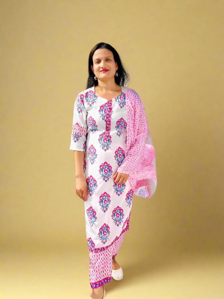 Hand block Printed white Suit Set
