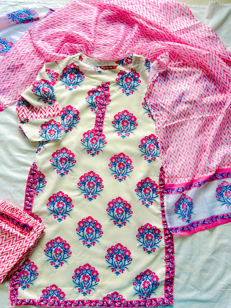 Hand block Printed white Suit Set