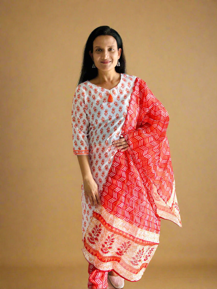 Red Floral Suit Set