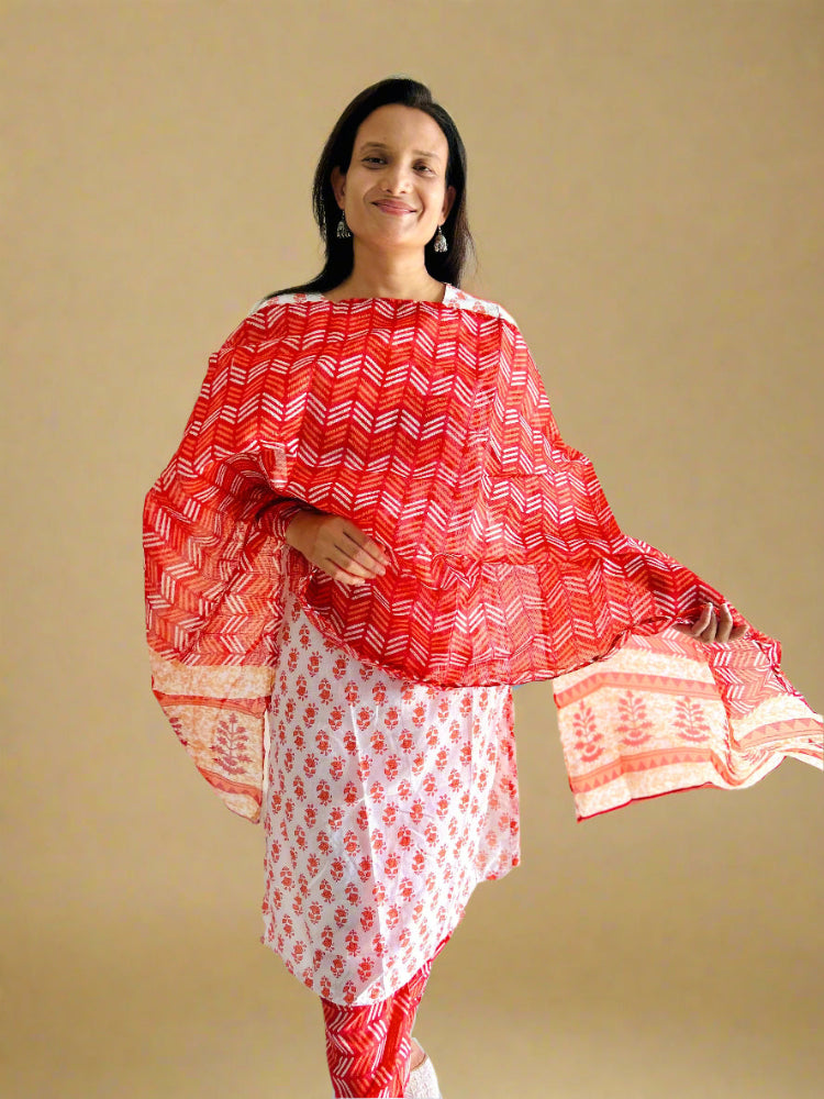 Red Floral Suit Set