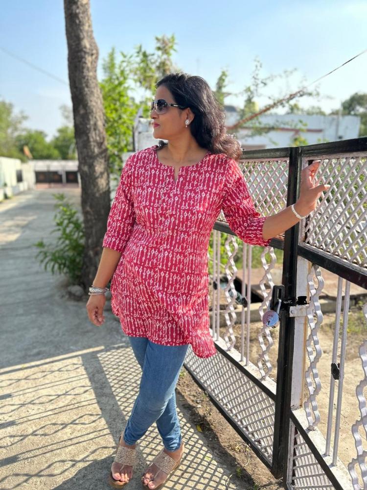 Red Cotton Short Kurti
