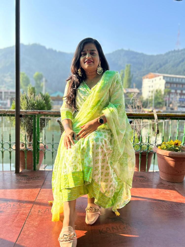 Pastel green Printed Anarkali Kurta with Pant & Dupatta