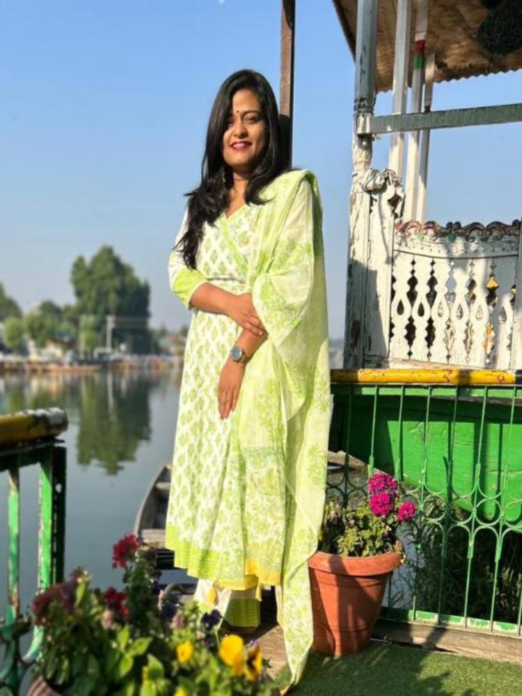 Pastel green Printed Anarkali Kurta with Pant & Dupatta