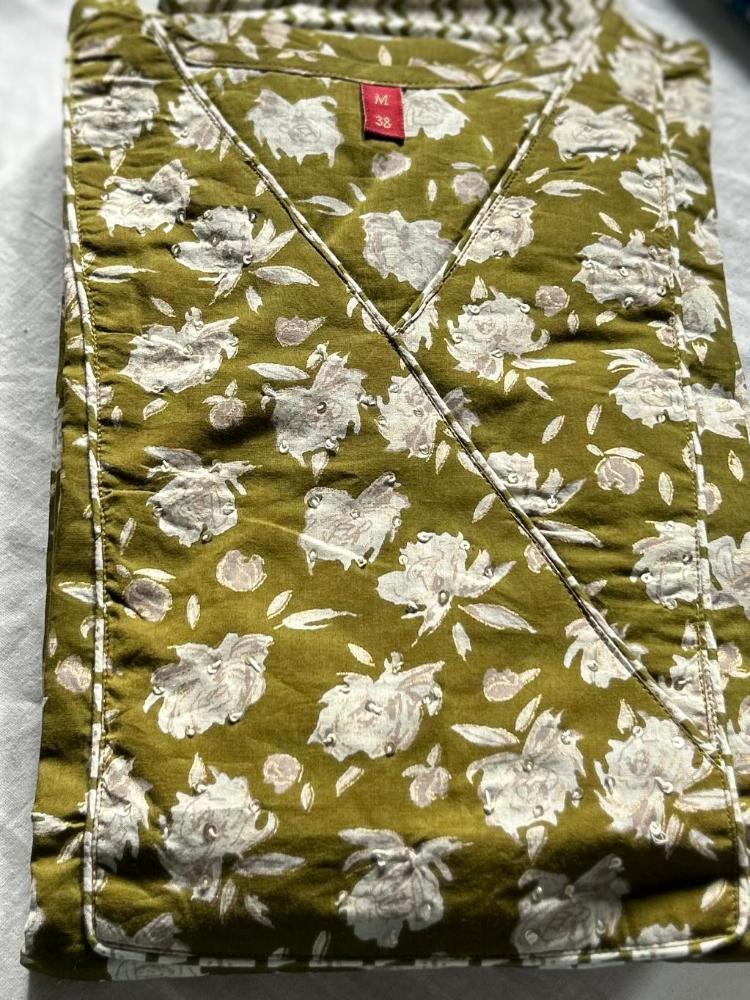 Olive Green Floral Printed Kurta & Trouser with Dupatta set