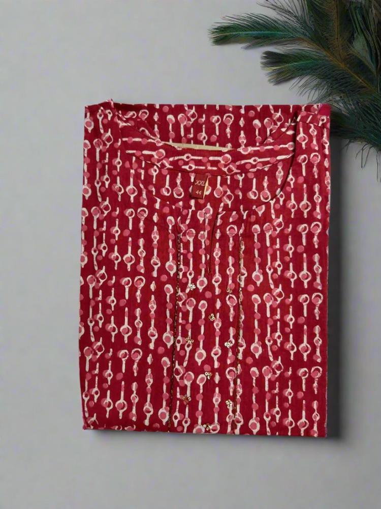 Red Cotton Short Kurti