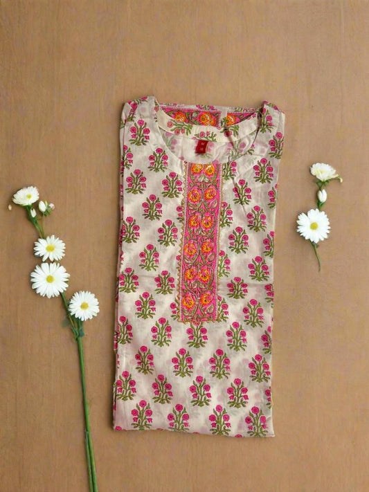 White Cotton Hand Block Printed Kurta