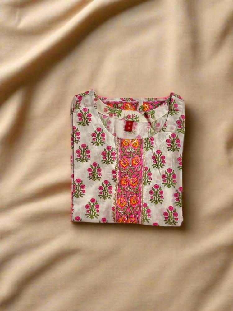 White Cotton Hand Block Printed Kurta