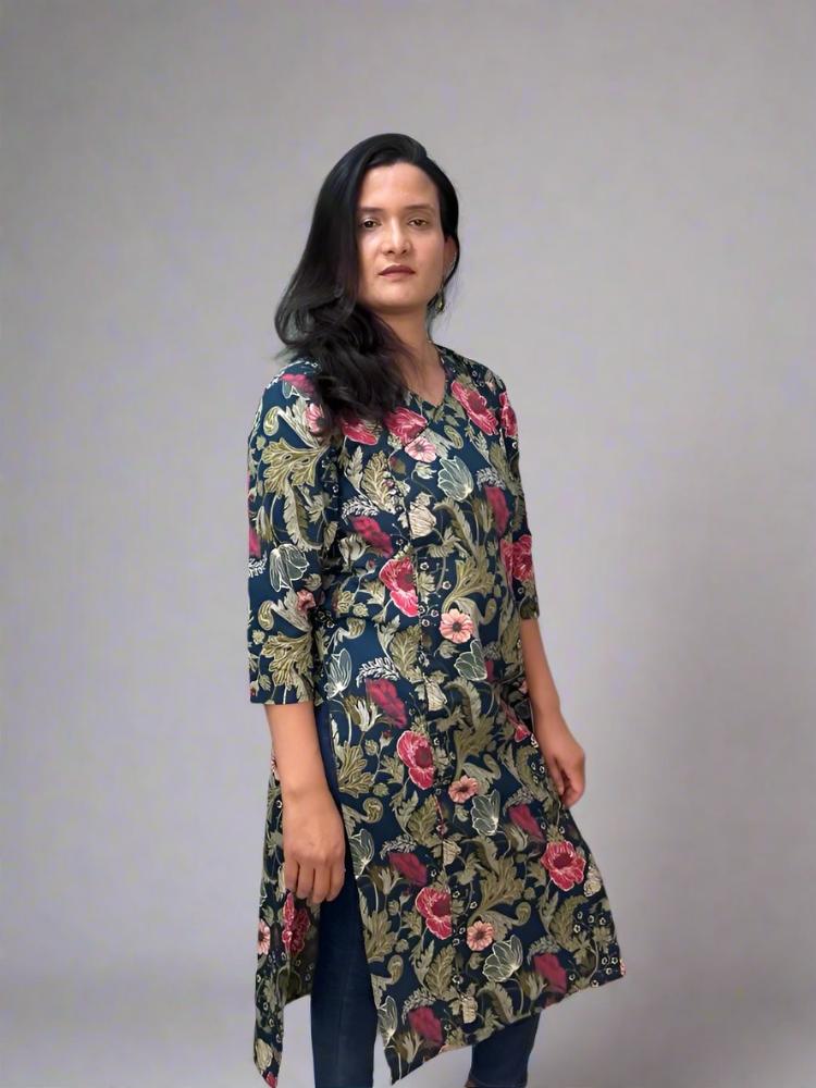 Green Floral Printed Kurta