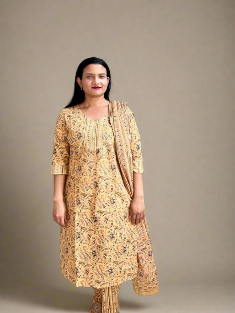 Mustard Yellow Printed Kurta & Pant with Dupatta Set