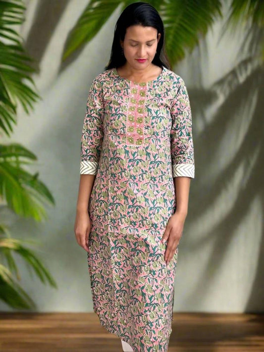 Green Floral Printed Kurta