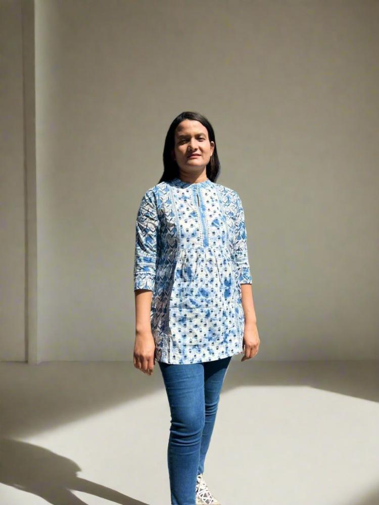 Printed Short Blue Kurti