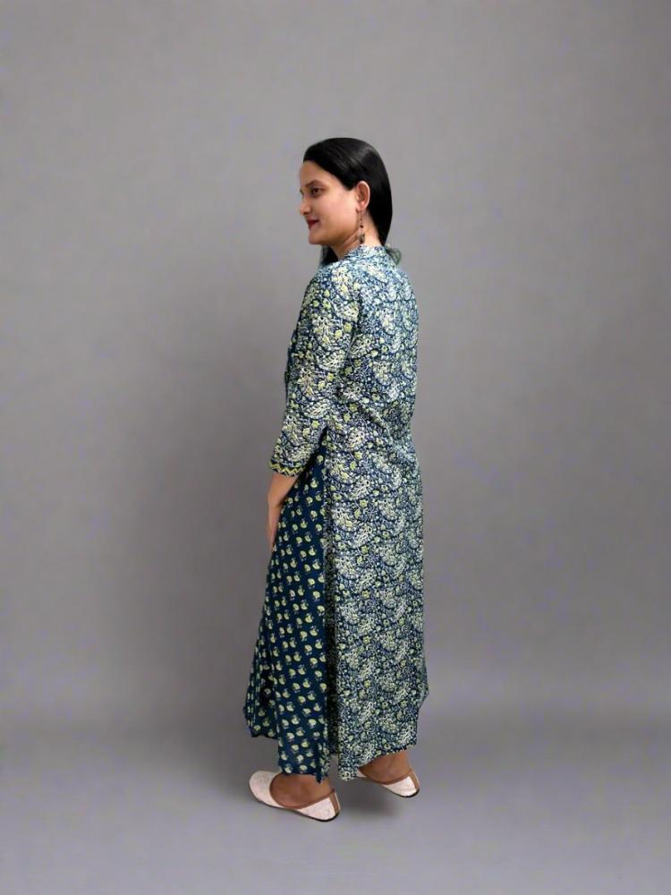 Green Angrakha Printed Cotton Kurta