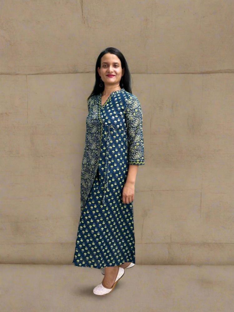 Green Angrakha Printed Cotton Kurta