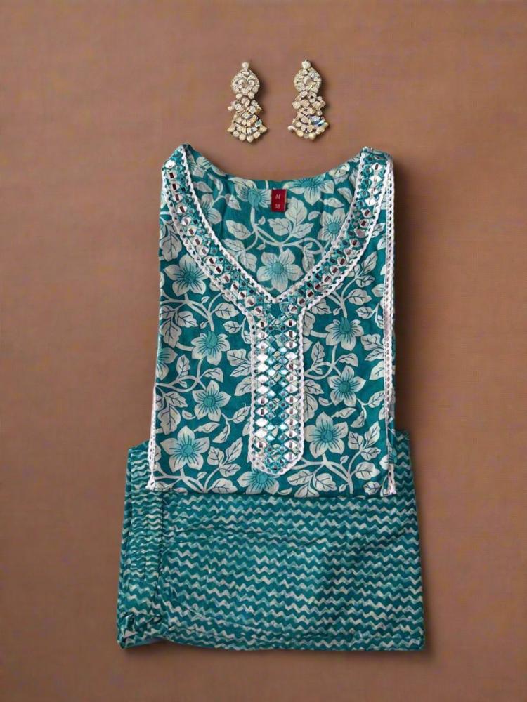 Turquoise Printed Kurta & Trouser