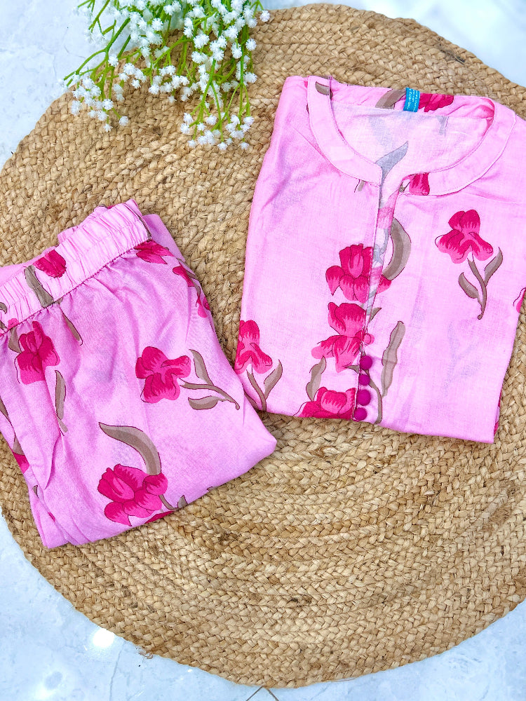 Pink Floral printed cord set