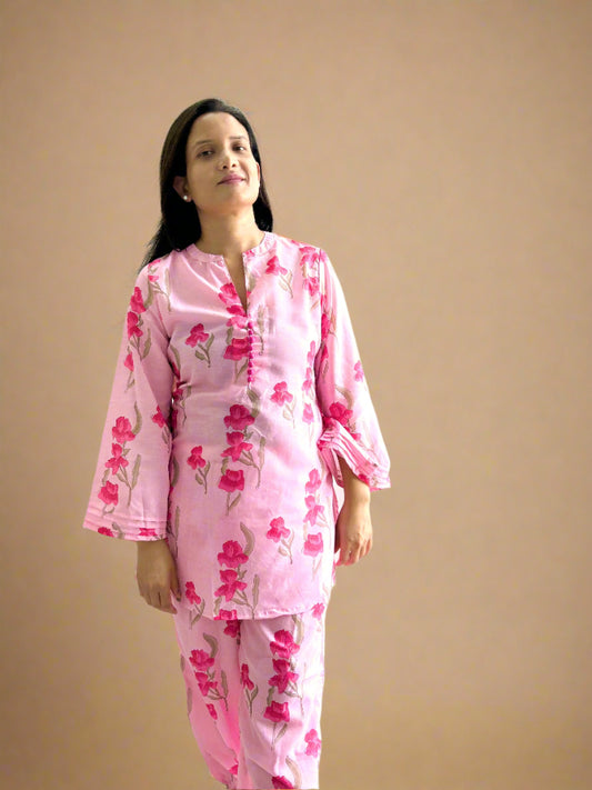 Pink Floral printed cord set