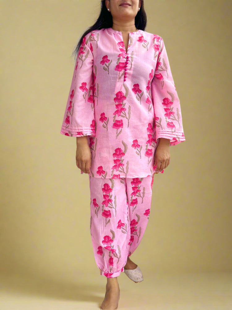 Pink Floral printed cord set