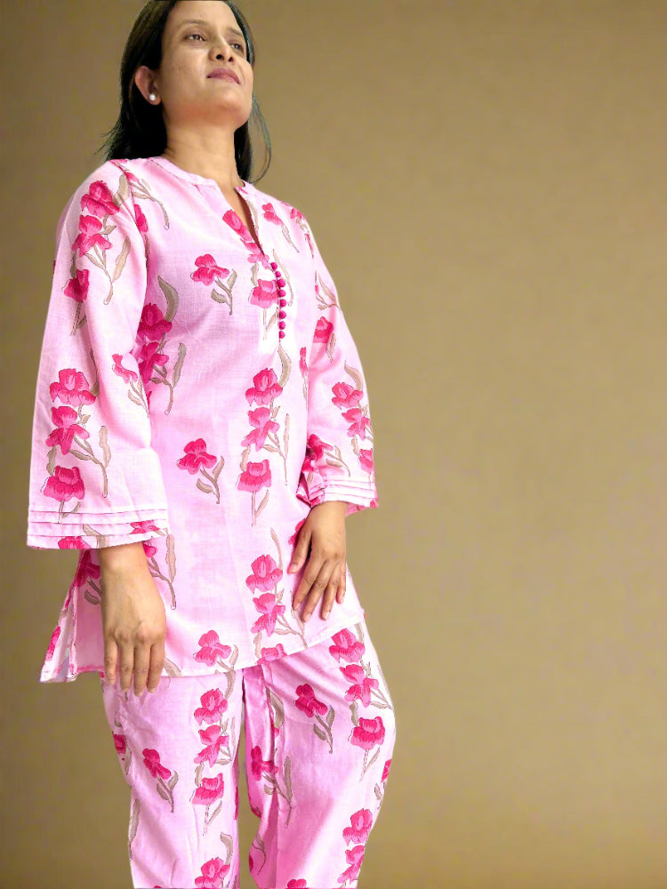 Pink Floral printed cord set