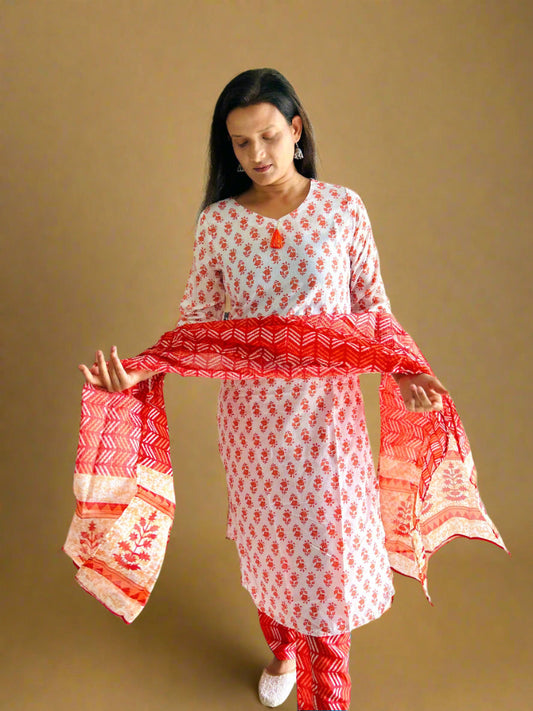 Red Floral Suit Set