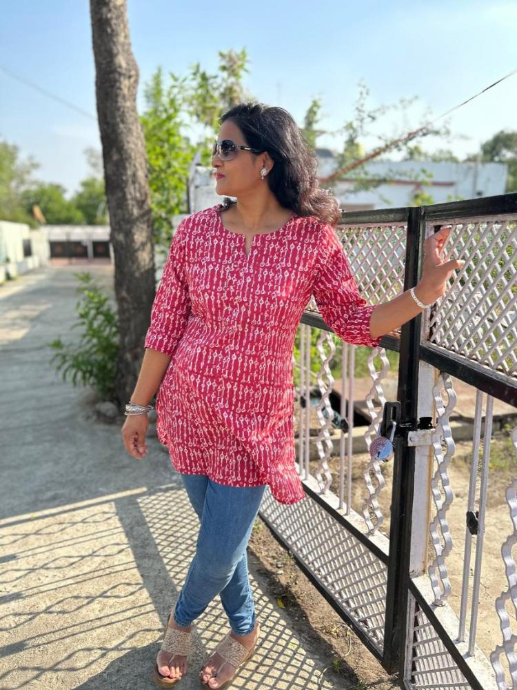 Red  Cotton Short Kurti