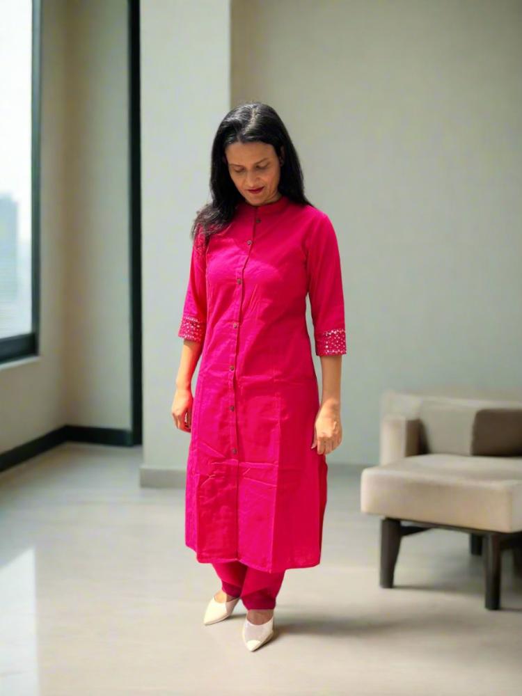 Hot Pink Straight Kurta and Pant