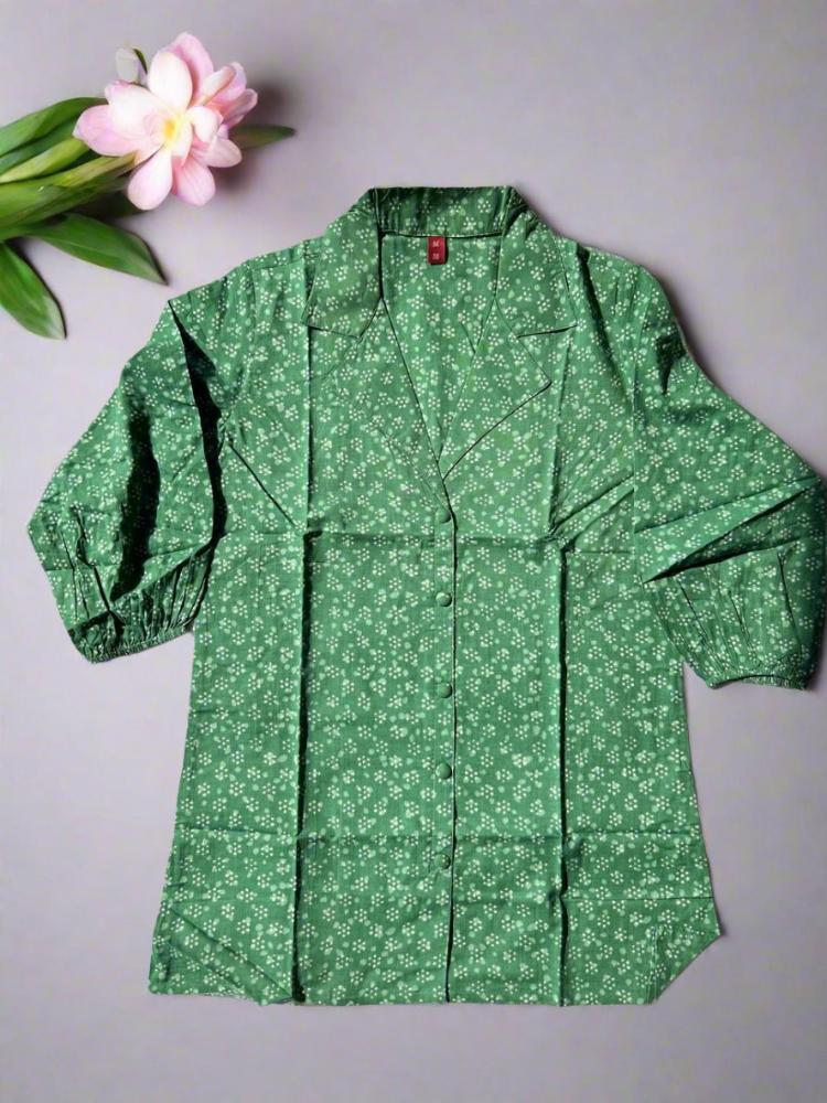 Green Printed Shirt Pattern Top