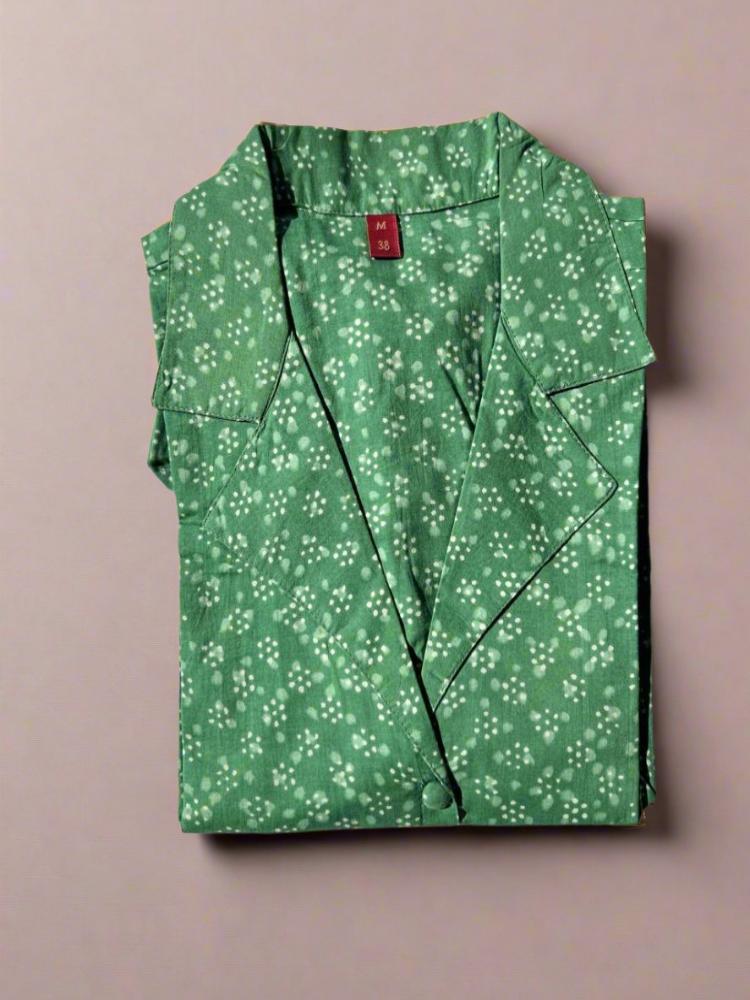 Green Printed Shirt Pattern Top