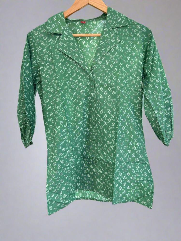 Green Printed Shirt Pattern Top