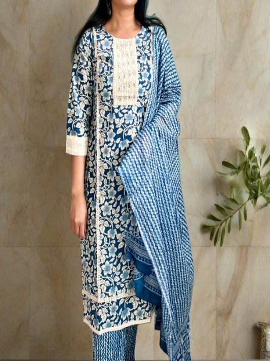 Navy Blue Thread work Kurta & Pant with Dupatta