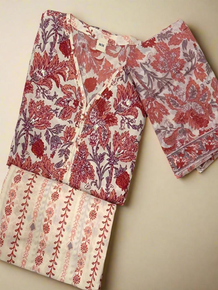 Brick Red Printed Kurta with Pant & Dupatta