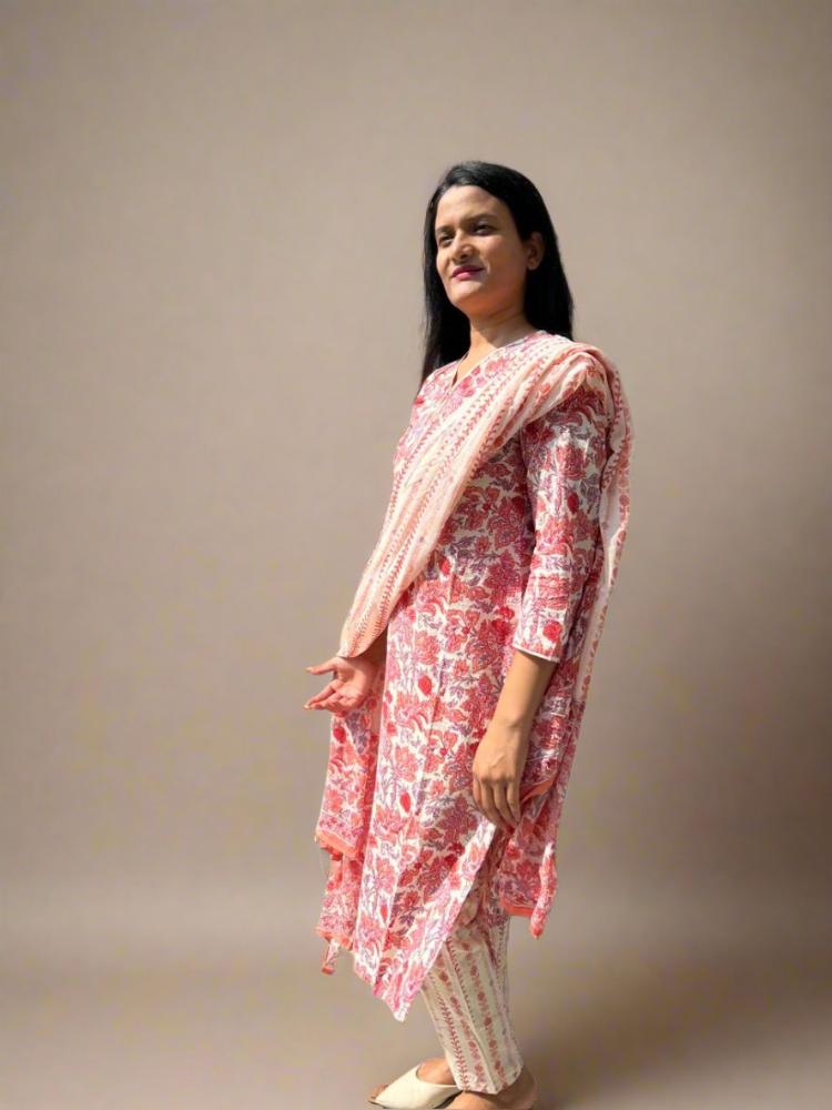 Brick Red Printed Kurta with Pant & Dupatta