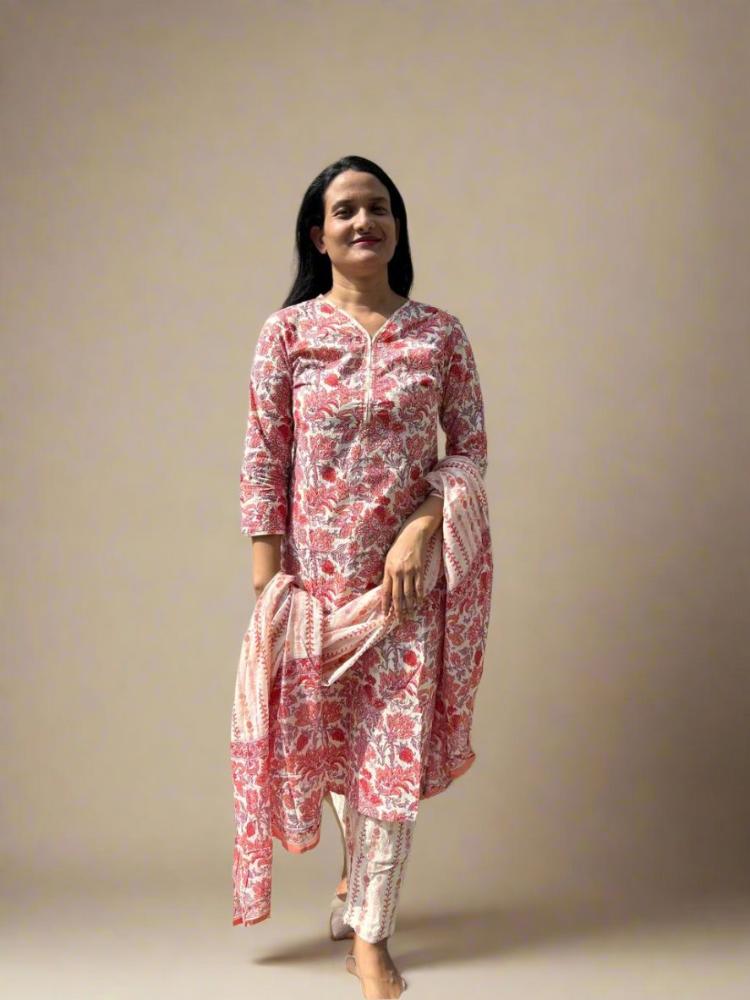 Brick Red Printed Kurta with Pant & Dupatta