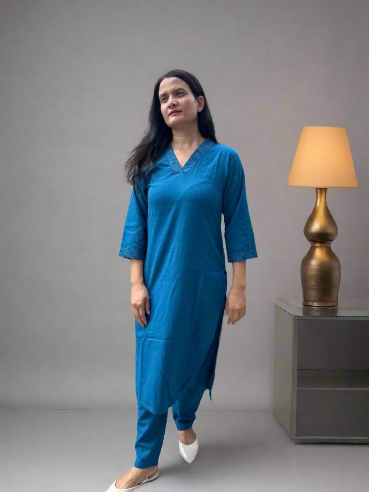 Blue Straight kurta with Trouser set