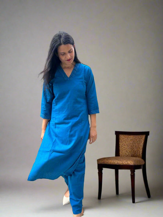 Blue Straight kurta with Trouser set