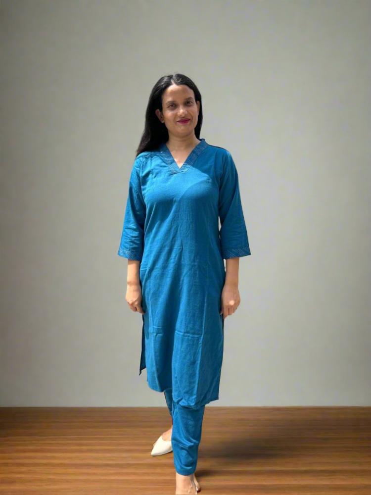 Blue Straight kurta with Trouser set