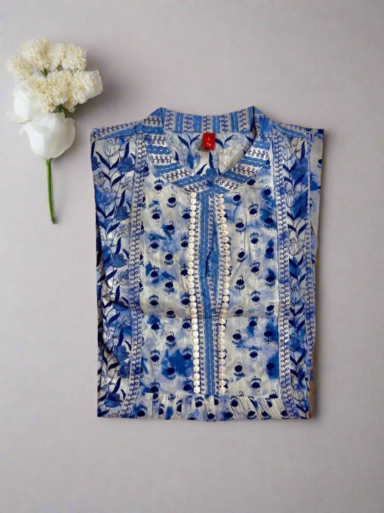 Printed Short Blue Kurti