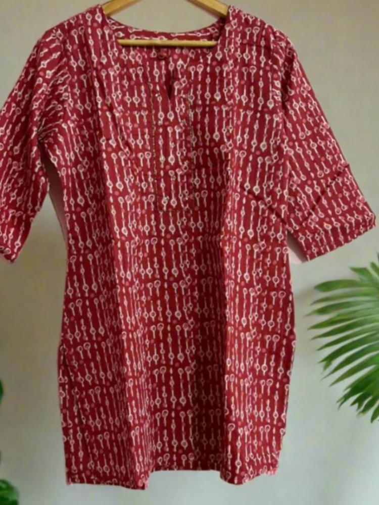 Red  Cotton Short Kurti