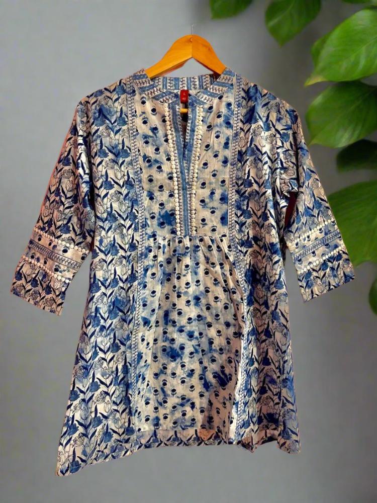 Printed Short Blue Kurti