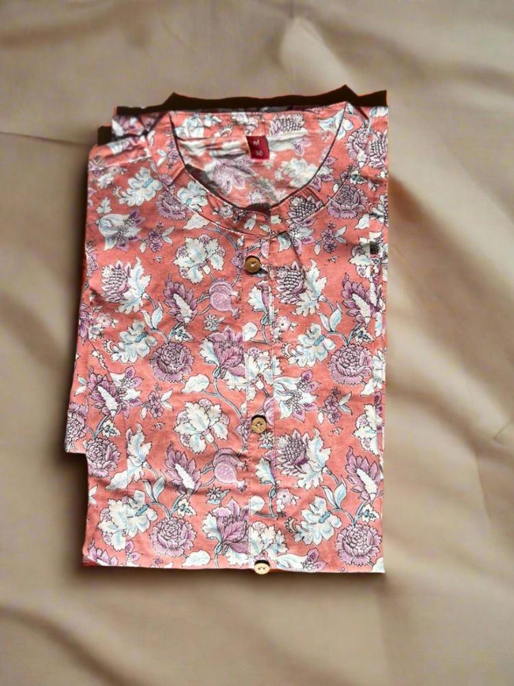 Bubblegum Pink Floral Printed Cotton Kurta